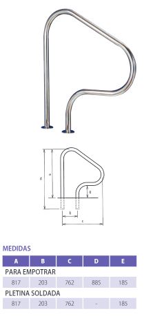 Salida piscina 4 curvas acero inoxidable