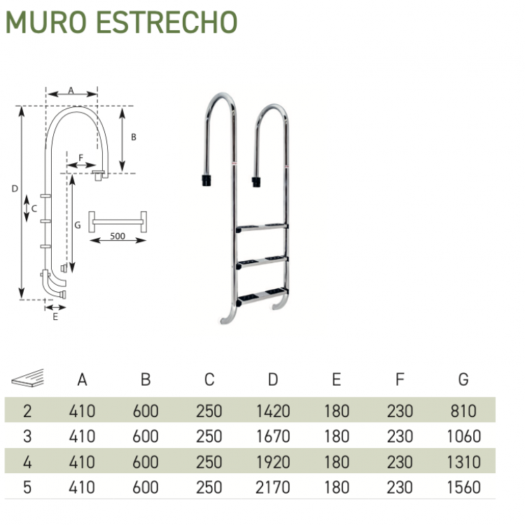 Escalera muro estrecho acero inoxidable