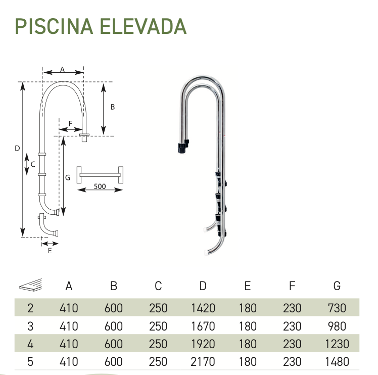 Escalera piscina elevada acero inoxidable