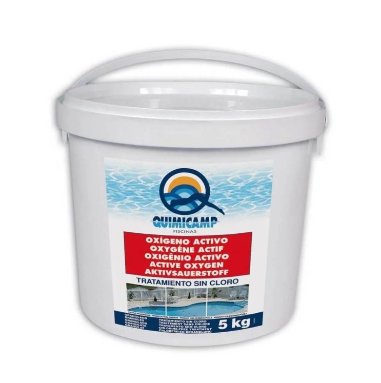 Quimicamp Oxígeno Activo en Polvo. Alternativa ecológica al cloro para piscinas. Sin olor, sin irritaciones y sin alterar el pH.