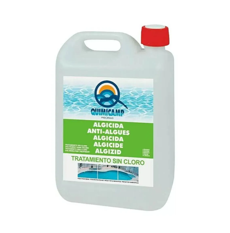 Algicida Sin Cloro Quimicamp. Tratamiento líquido multifunción para piscinas.