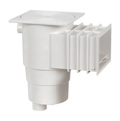 Skimmer estándar 200 mm QP para piscinas de hormigón. Material resistente, tapa cuadrada, salida Ø60 mm y rosca 1½”. Alta eficiencia en la recogida de residuos