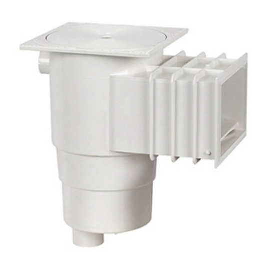Skimmer estándar 200 mm QP para piscinas de hormigón. Material resistente, tapa cuadrada, salida Ø60 mm y rosca 1½”. Alta eficiencia en la recogida de residuos