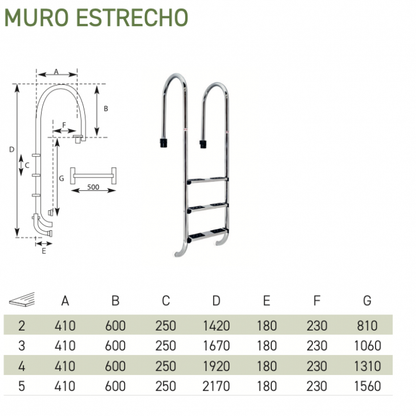 Escalera muro estrecho acero inoxidable