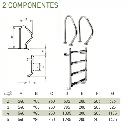 Escalera partida acero inoxidable
