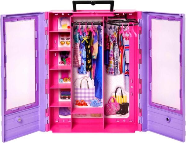 Barbie Fashionista Armario portátil para Ropa de muñeca, Incluye 3 Looks completos - Imagen 2