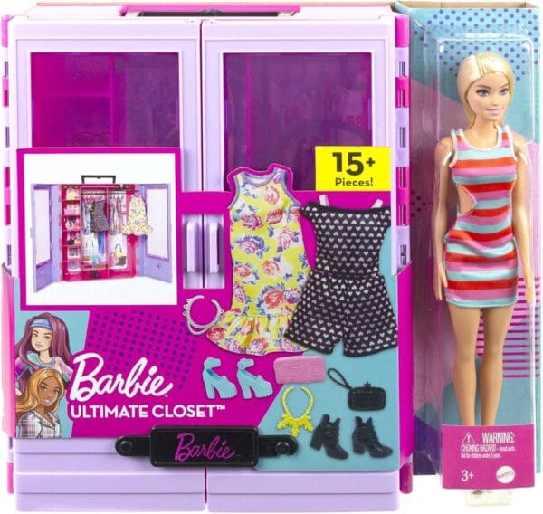 Barbie Fashionista Armario portátil para Ropa de muñeca, Incluye 3 Looks completos - Imagen 5